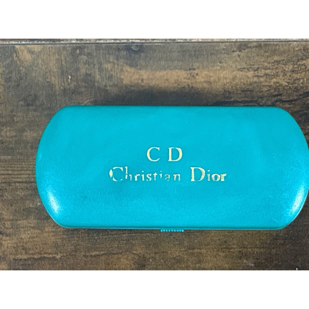 Vintage Christian Dior Turquoise Hard Shell Sunglasses Case Gold Logo CD
